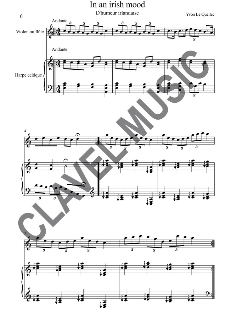 Y. Le Quellec Breizirish suite pour Flûte ou Violon et Harpe Celtique